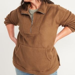 Old Navy women's oversized sherpa quarter-zip tunic sweatshirt 2X Brand New!